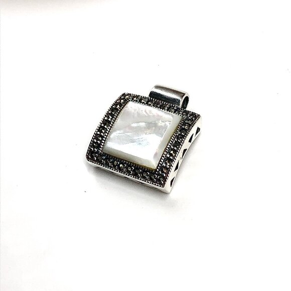 Stylish Sterling Silver Pendant Mother of Pearl Marcasite Stone Pendant - Picture 1 of 6